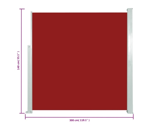 Toldo lateral retráctil de jardín rojo 140x300 cm