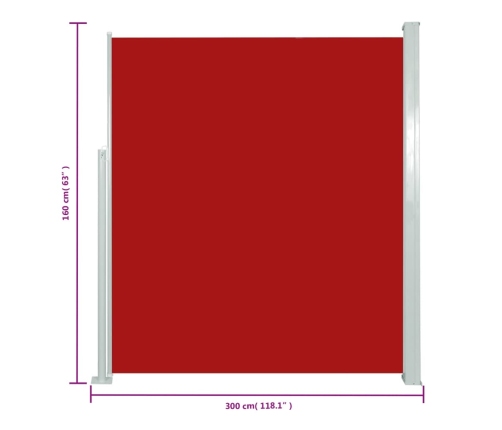 Toldo lateral retráctil de jardín rojo 160x300 cm