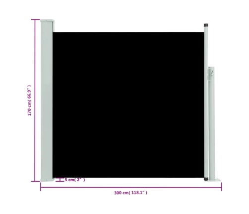 Toldo lateral retráctil de jardín negro 170x300 cm