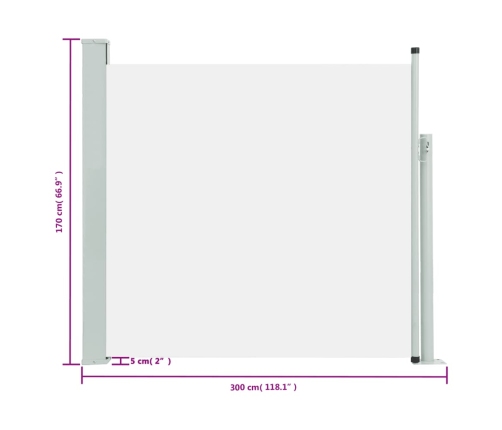 Toldo lateral retráctil de jardín color crema 170x300 cm