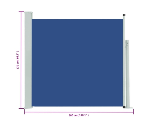 Toldo lateral retráctil de jardín azul 170x300 cm