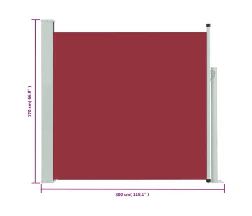 Toldo lateral retráctil de jardín rojo 170x300 cm