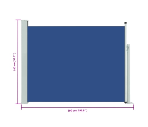 Toldo lateral retráctil para patio azul 140x500 cm