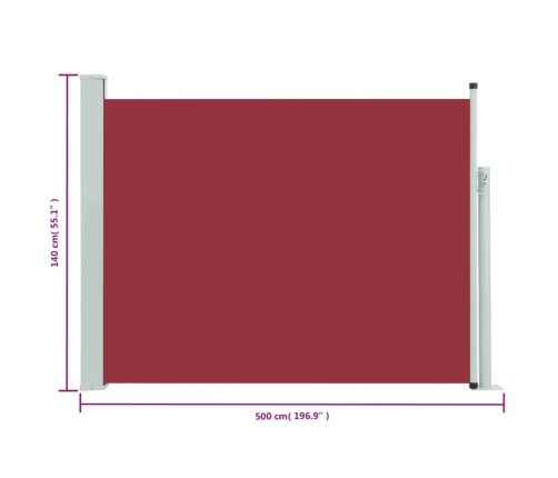 Toldo lateral retráctil para patio rojo 140x500 cm