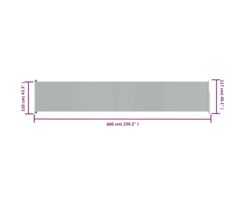 Toldo lateral retráctil de jardín gris 117x600 cm