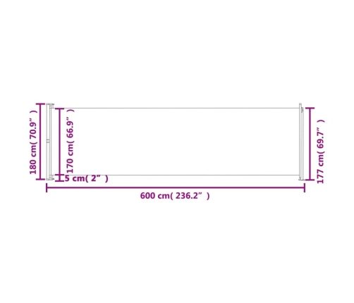 Toldo lateral retráctil de jardín crema 180x600 cm