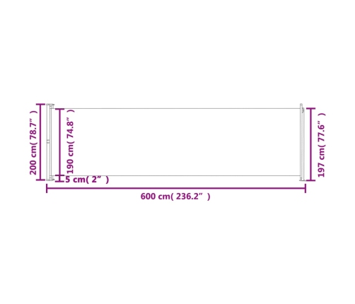 Toldo lateral retráctil para patio crema 200x600 cm