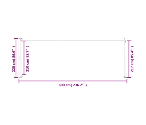 Toldo lateral retráctil para patio azul 220x600 cm