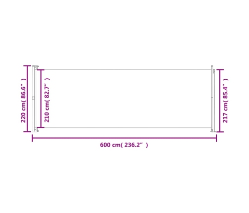 Toldo lateral retráctil para patio rojo 220x600 cm