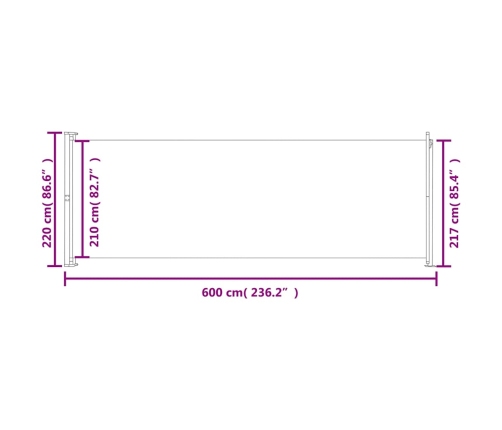 Toldo lateral retráctil para patio marrón 220x600 cm