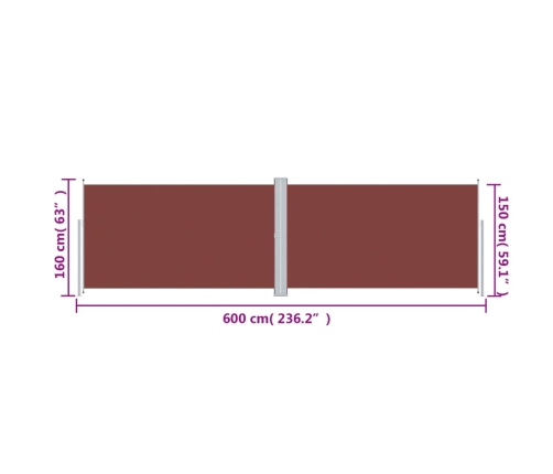 Toldo lateral retráctil marrón 160x600 cm