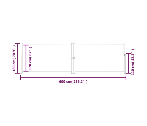 Toldo lateral retráctil negro 180x600 cm