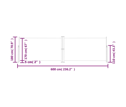 Toldo lateral retráctil antracita 180x600 cm