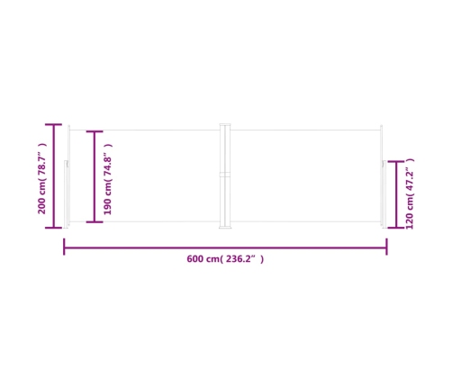 Toldo lateral retráctil negro 200x600 cm