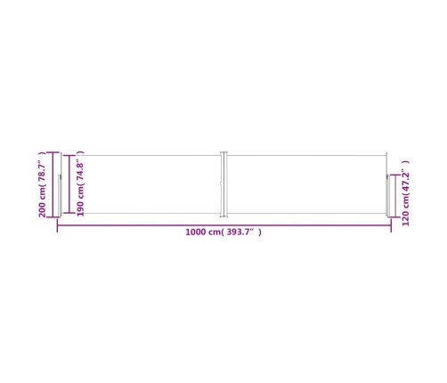 Toldo lateral retráctil negro 200x1000 cm