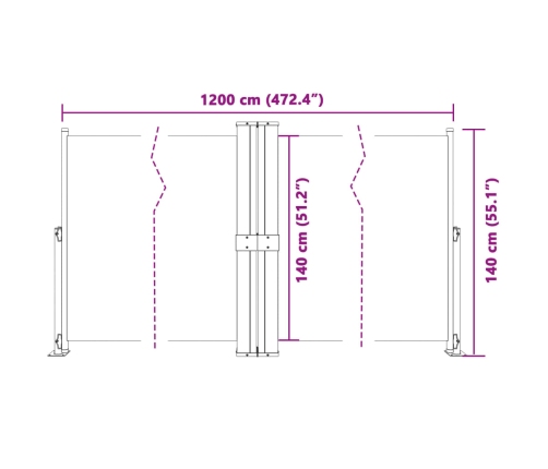 Toldo lateral retráctil negro 140x1200 cm