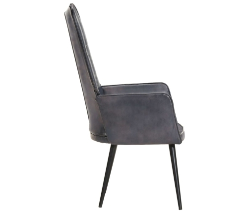 Sillón orejero de cuero auténtico gris