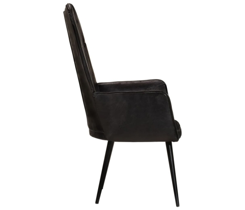 Sillón orejero de cuero auténtico negro