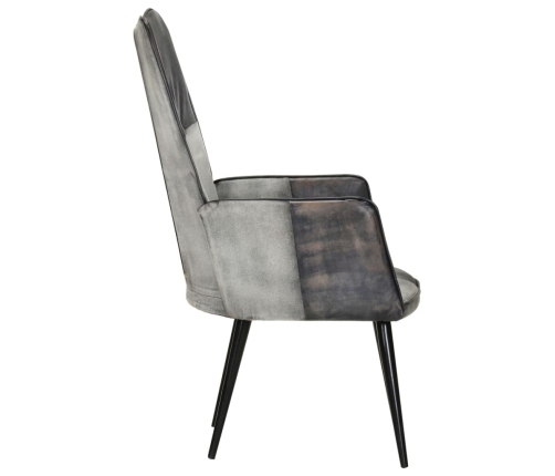 Sillón orejero de cuero auténtico gris