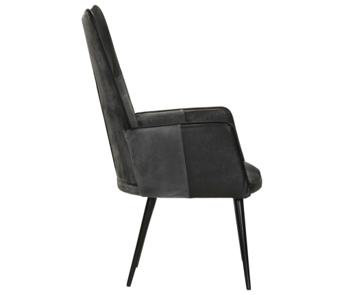 Sillón orejero cuero auténtico negro y gris