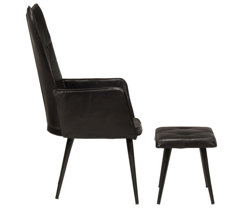 Sillón orejero con reposapiés cuero auténtico negro