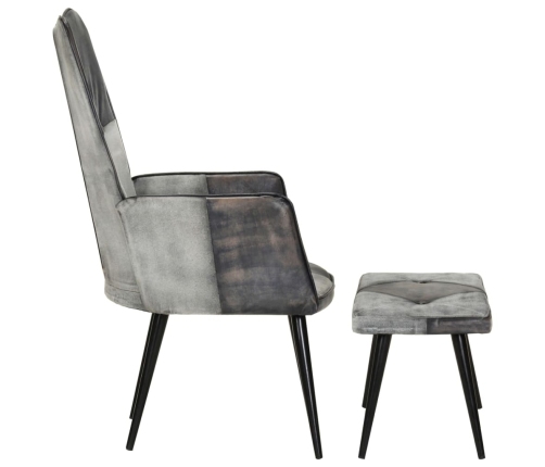 Sillón con reposapiés lona y cuero auténtico gris