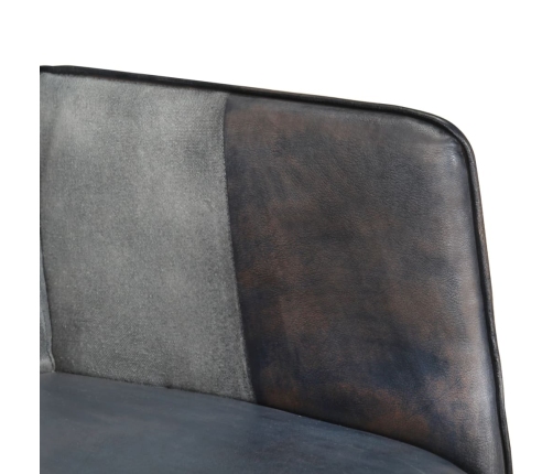 Sillón con reposapiés lona y cuero auténtico gris