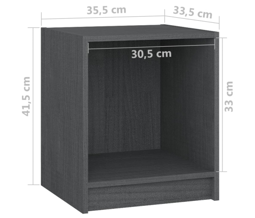 vidaXL Mesita de noche madera maciza de pino gris 35,5x33,5x41,5 cm