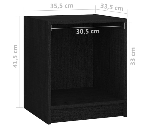 Mesita de noche madera maciza de pino negro 35,5x33,5x41,5 cm