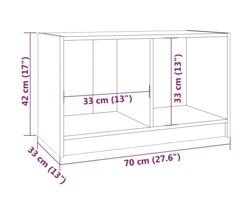 Mueble de TV de madera maciza de pino gris 70x33x42 cm