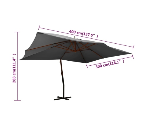 Sombrilla jardín voladiza palo de madera antracita 400x300 cm
