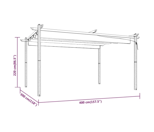 Cenador de jardín con techo retráctil gris taupé 4x3 m