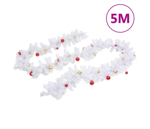 Guirnalda de Navidad decorada con bolas blanco 5 m