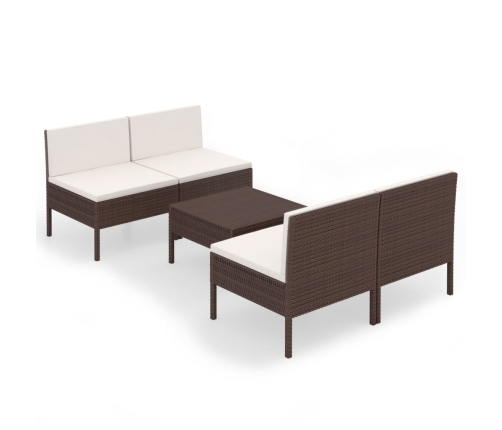 Set muebles de jardín 5 pzas y cojines ratán sintético marrón