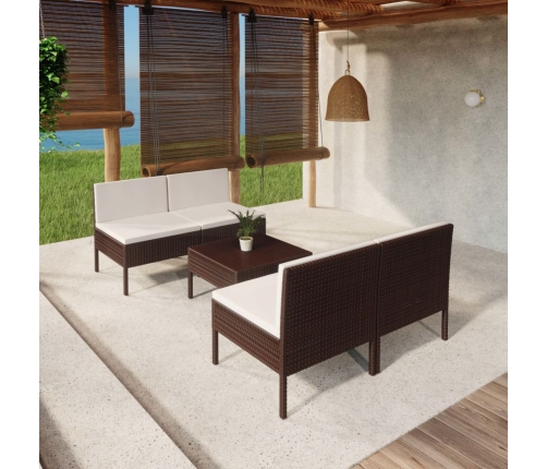 Set muebles de jardín 5 pzas y cojines ratán sintético marrón