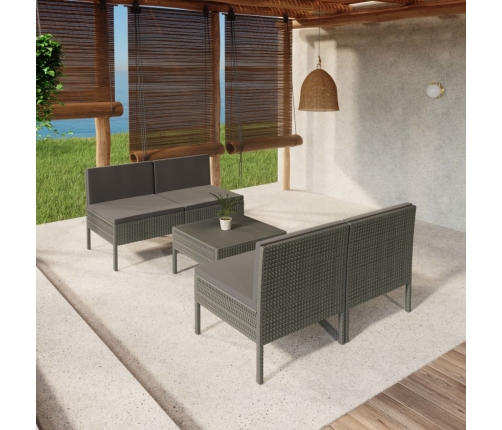 Set de muebles de jardín 5 pzas y cojines ratán sintético gris