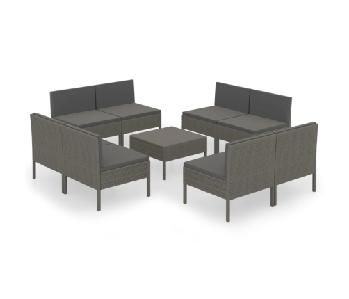 Set de muebles de jardín 9 pzas y cojines ratán sintético gris