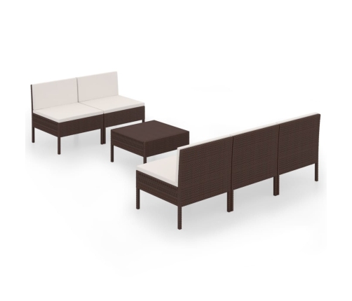 Set muebles de jardín 6 pzas y cojines ratán sintético marrón
