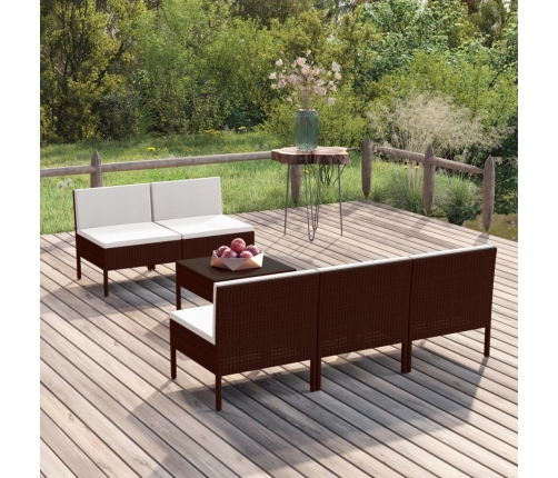 Set muebles de jardín 6 pzas y cojines ratán sintético marrón