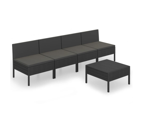 Set de muebles de jardín 5 pzas y cojines ratán sintético negro