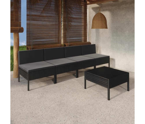 Set de muebles de jardín 5 pzas y cojines ratán sintético negro
