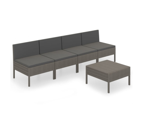 Set de muebles de jardín 5 pzas y cojines ratán sintético gris