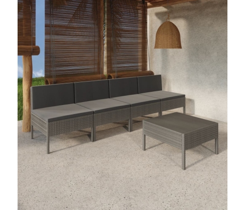 Set de muebles de jardín 5 pzas y cojines ratán sintético gris