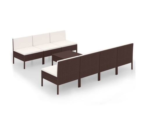 Set muebles de jardín 8 pzas y cojines ratán sintético marrón
