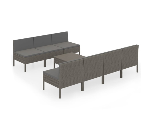 Set de muebles de jardín 8 pzas y cojines ratán sintético gris