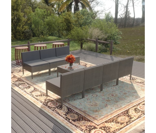 Set de muebles de jardín 8 pzas y cojines ratán sintético gris