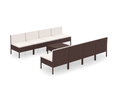 Set muebles de jardín 9 piezas y cojines ratán sintético marrón