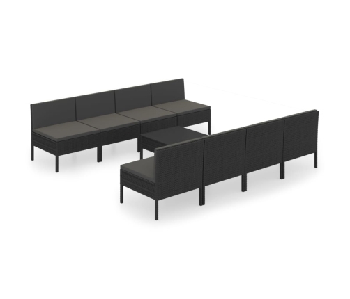 Set de muebles de jardín 9 pzas cojines ratán sintético negro