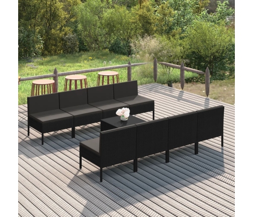 Set de muebles de jardín 9 pzas cojines ratán sintético negro