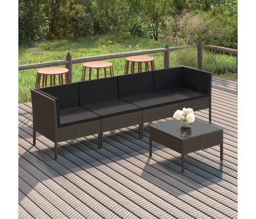 Set de muebles de jardín 5 pzas y cojines ratán sintético gris